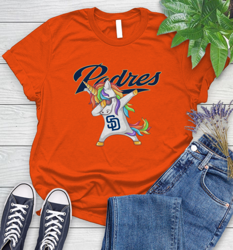 San Diego Padres MLB Baseball Funny Unicorn Dabbing Sports Women's T-Shirt 4