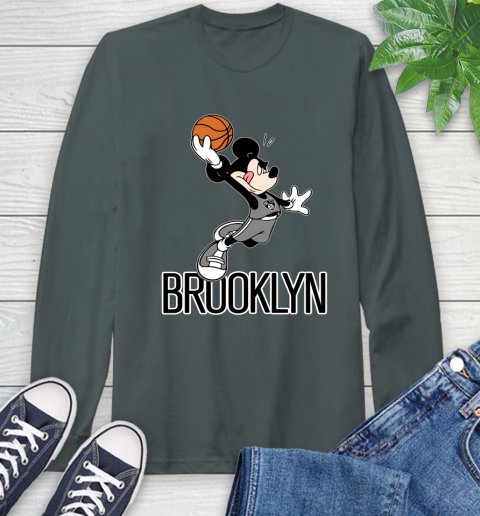 NBA Basketball Brooklyn Nets Cheerful Mickey Mouse Shirt Long Sleeve T-Shirt 7