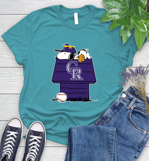 MLB Colorado Rockies Snoopy Woodstock The Peanuts Movie Baseball T Shirt Women's T-Shirt 12