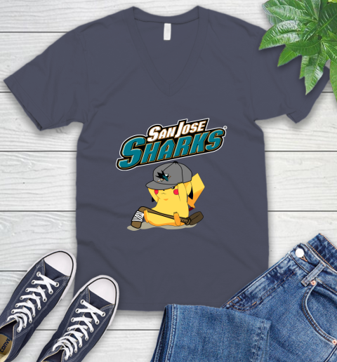 NHL Pikachu Hockey Sports San Jose Sharks V-Neck T-Shirt 8