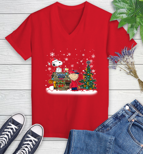 New Orleans Pelicans NBA Basketball Christmas The Peanuts Movie Snoopy Championship Women's V-Neck T-Shirt 11
