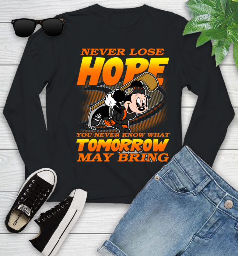 Anaheim Ducks NHL Hockey ootball Mickey Disney Never Lose Hope Youth Long Sleeve