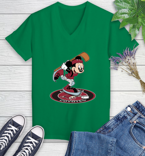 NHL Hockey Arizona Coyotes Cheerful Mickey Disney Shirt Women's V-Neck T-Shirt 5