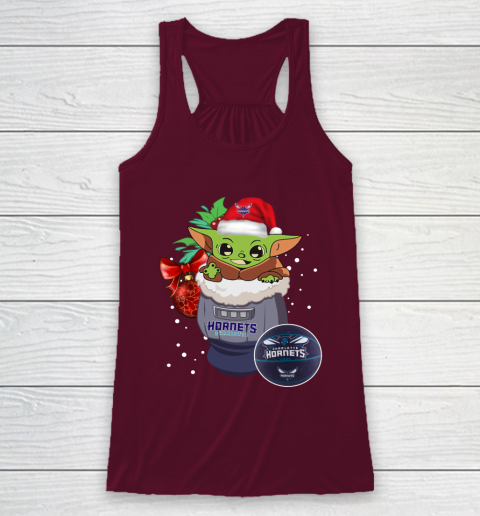 Charlotte Hornets Christmas Baby Yoda Star Wars Funny Happy NBA Racerback Tank 3