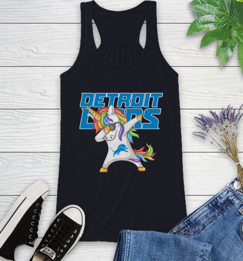 Detroit Lions NFL Football Funny Unicorn Dabbing Sports Racerback Tank 10