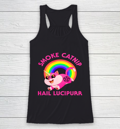 Smoke Catnip Hail Lucipurr Funny Satan Cat Unicorn Meme Racerback Tank