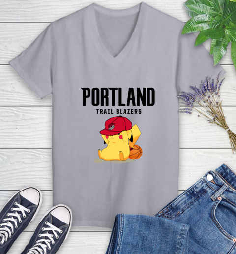 NBA Pikachu Basketball Sports Portland Trail Blazers Women's V-Neck T-Shirt 4