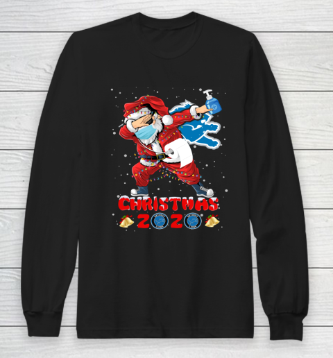 Detroit Lions Funny Santa Claus Dabbing Christmas 2020 NFL Long Sleeve T-Shirt