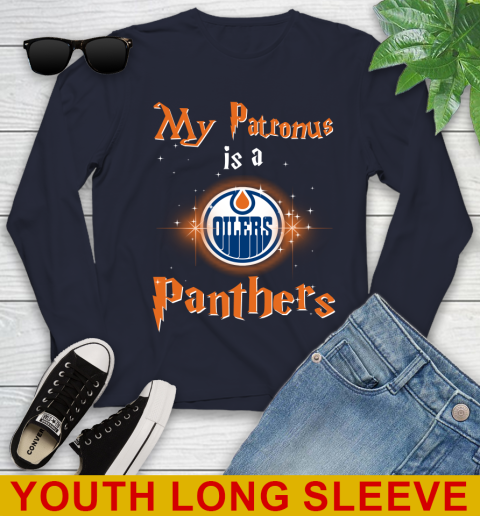 NHL Hockey Harry Potter My Patronus Is A Edmonton Oilers Youth Long Sleeve 2
