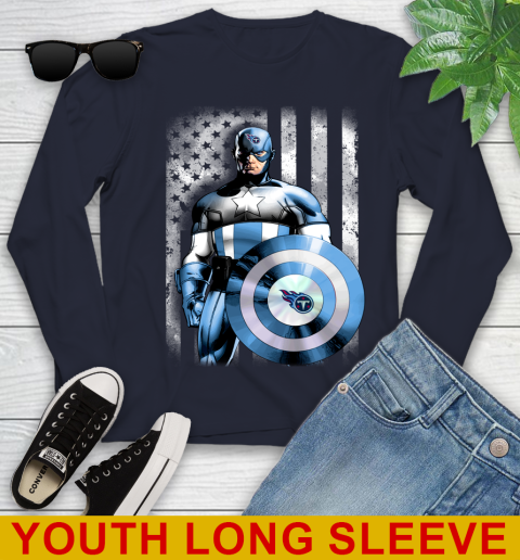 Tennessee Titans NFL Football Captain America Marvel Avengers American Flag Shirt Youth Long Sleeve 2