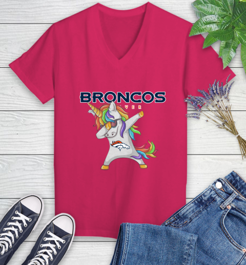 Denver Broncos NFL Football Funny Unicorn Dabbing Sports Women's V-Neck T-Shirt 9