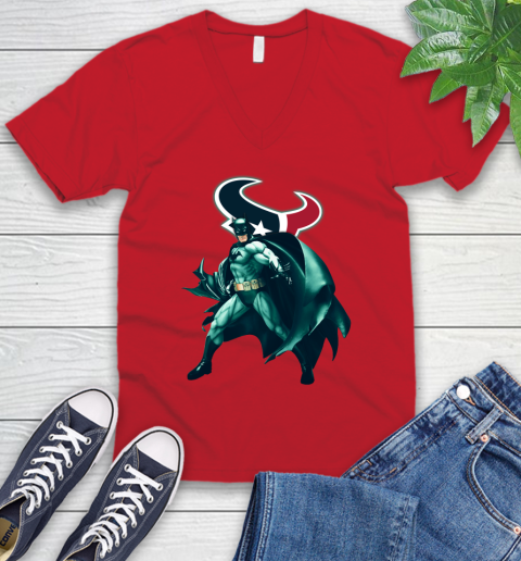 NFL Batman Football Sports Houston Texans V-Neck T-Shirt 7