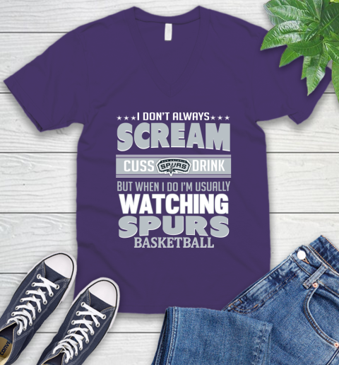 San Antonio Spurs NBA Basketball I Scream Cuss Drink When I'm Watching My Team V-Neck T-Shirt 9