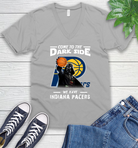 NBA Come To The Dark Side We Have Indiana Pacers Star Wars Darth Vader Basketball V-Neck T-Shirt 3