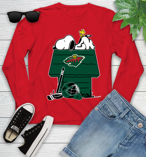 Minnesota Wild NHL Hockey Snoopy Woodstock The Peanuts Movie Youth Long Sleeve 11
