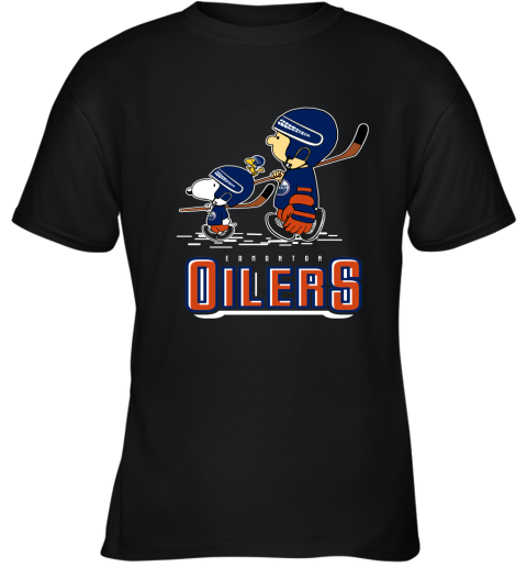 Let's Play Oilers Ice Hockey Snoopy NHL Youth T-Shirt