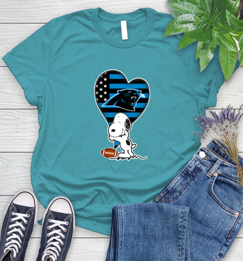 Carolina Panthers NFL Football The Peanuts Movie Adorable Snoopy Women's T-Shirt 12