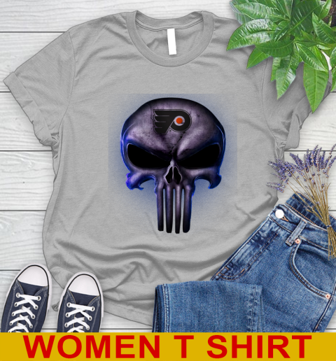 Philadelphia Flyers NHL Hockey Punisher Skull Sports Women's T-Shirt 5