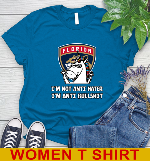 Florida Panthers NHL Hockey Unicorn I'm Not Anti Hater I'm Anti Bullshit Women's T-Shirt 7