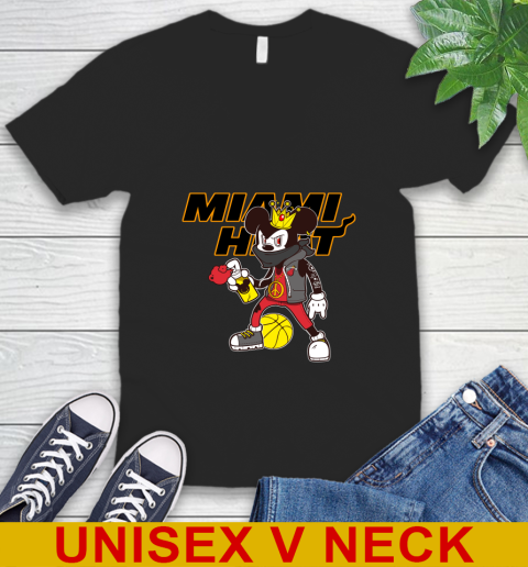 Miami Heat NBA Basketball Mickey Peace Sign Sports V-Neck T-Shirt 2