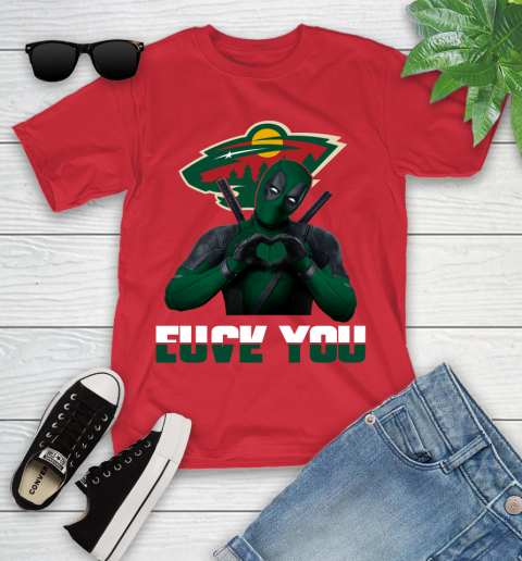 NHL Minnesota Wild Deadpool Love You Fuck You Hockey Sports Youth T-Shirt 13