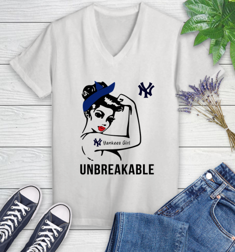 MLB New York Yankees Girl Unbreakable Baseball Sports Women's V-Neck T-Shirt