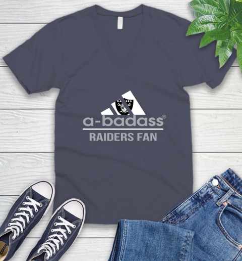 NFL A Badass Oakland Raiders Fan Adidas Football Sports V-Neck T-Shirt 7