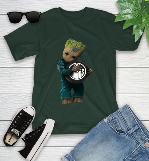 NHL Groot Guardians Of The Galaxy Hockey Sports Edmonton Oilers Youth T-Shirt 5