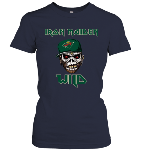NHL Minnesota Wild Iron Maiden Rock Band Music Hockey Sports S4SHvtZCHrR ladies t shirt 20 95 151514 front navy
