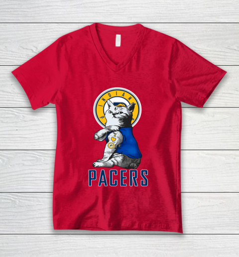 NBA Basketball My Cat Loves Indiana Pacers V-Neck T-Shirt 6