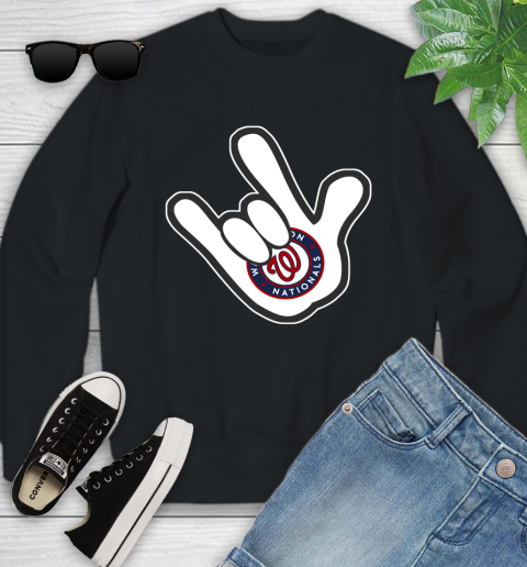 Washington Nationals MLB Baseball Mickey Rock Hand Disney Youth Sweatshirt 2