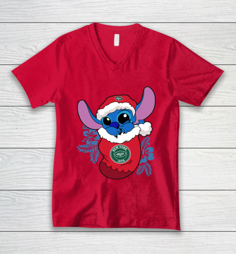 New York Jets Christmas Stitch In The Sock Funny Disney NFL V-Neck T-Shirt 7
