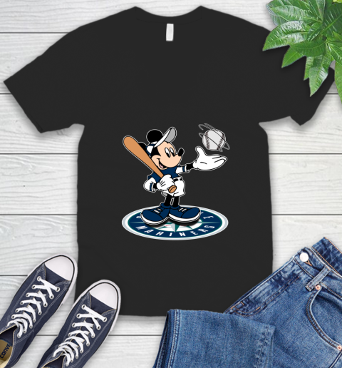 MLB Baseball Seattle Mariners Cheerful Mickey Disney Shirt V-Neck T-Shirt
