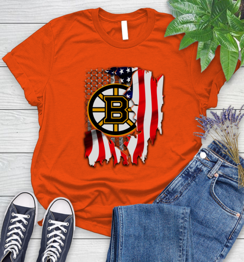 Boston Bruins NHL Hockey American Flag Women's T-Shirt 3