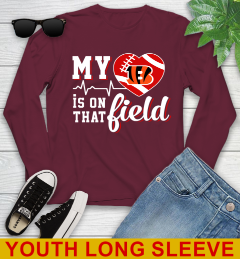 NFL My Heart Is On That Field Football Sports Cincinnati Bengals Youth Long Sleeve 6