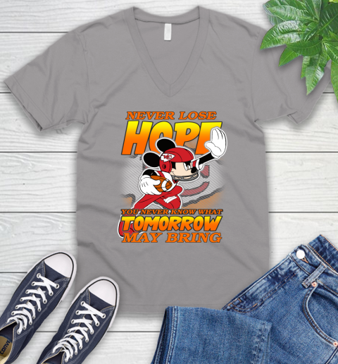 Kansas City Chiefs NFL Football Mickey Disney Never Lose Hope V-Neck T-Shirt 3
