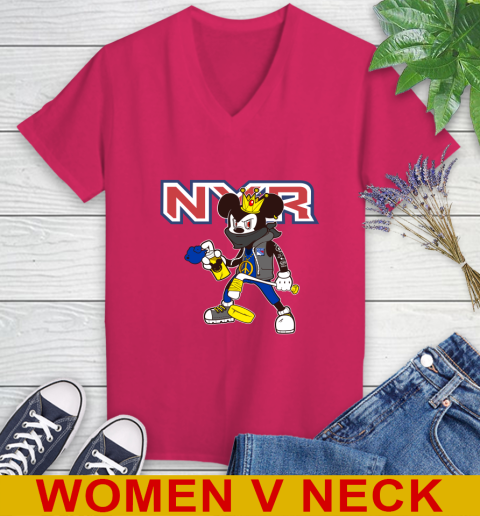 New York Rangers NHL Hockey Mickey Peace Sign Sports Women's V-Neck T-Shirt 10