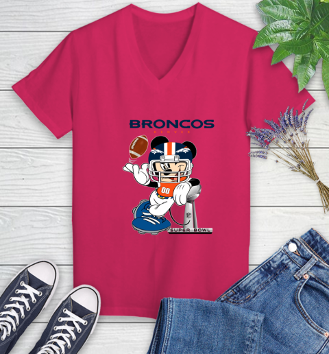 NFL Denver Broncos Mickey Mouse Disney Super Bowl Football T Shirt Women's V-Neck T-Shirt 9
