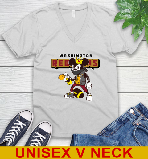 Washington Redskins NFL Football Mickey Peace Sign Sports V-Neck T-Shirt