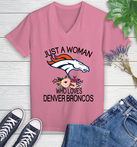 NFL Just A Woman Who Loves Denver Broncos Football Sports Women's V-Neck T-Shirt 8