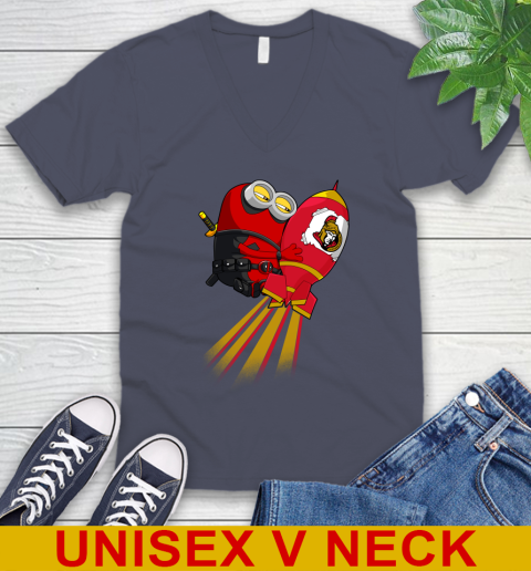 NHL Hockey Ottawa Senators Deadpool Minion Marvel Shirt V-Neck T-Shirt 7