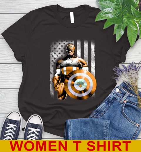 New York Knicks NBA Basketball Captain America Marvel Avengers American Flag Shirt Women's T-Shirt 9