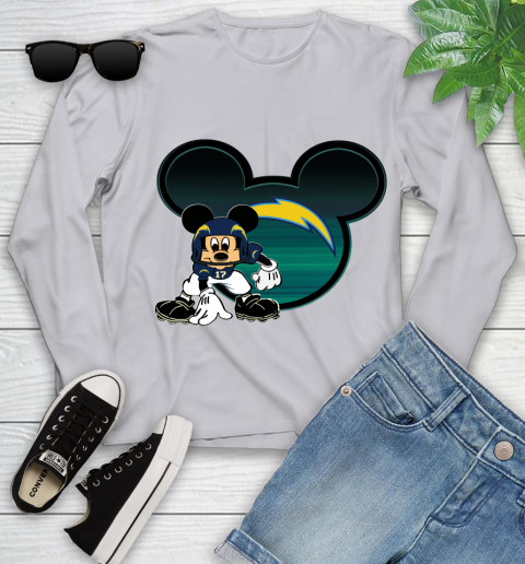 NFL Los Angeles Chargers Mickey Mouse Disney Football T Shirt Youth Long Sleeve 5