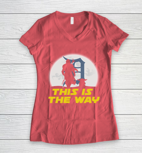 Detroit Tigers MLB Baseball Star Wars Yoda And Mandalorian This Is The Way Women's V-Neck T-Shirt 4