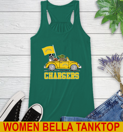 NFL Football Los Angeles Chargers Darth Vader Baby Yoda Driving Star Wars Shirt Racerback Tank 7