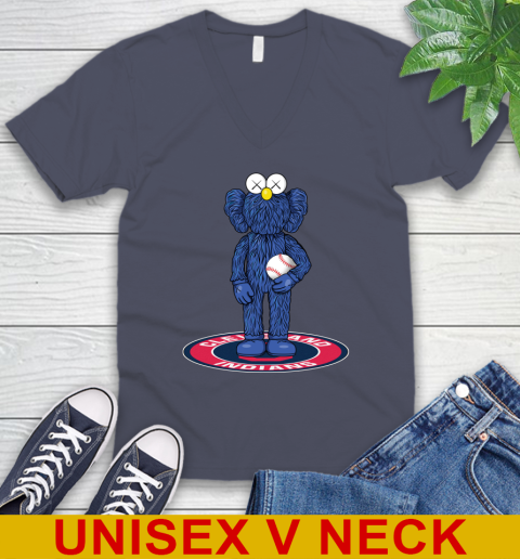 MLB Baseball Cleveland Indians Kaws Bff Blue Figure Shirt V-Neck T-Shirt 8