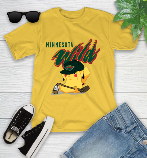 NHL Pikachu Hockey Sports Minnesota Wild Youth T-Shirt 8