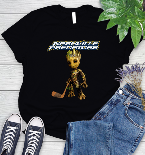 Nashville Predators NHL Hockey Groot Marvel Guardians Of The Galaxy Women's T-Shirt 2