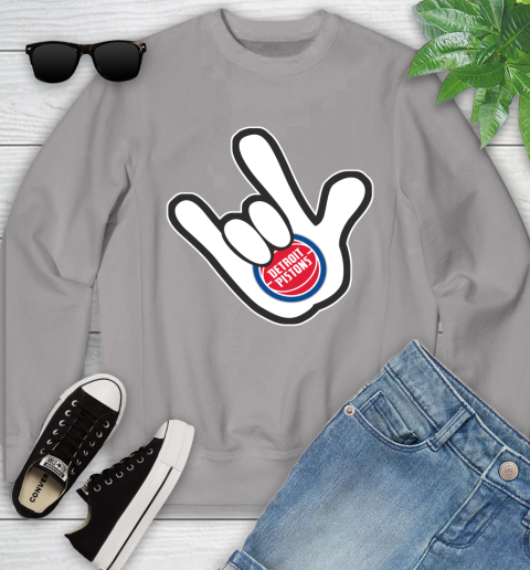 Detroit Pistons NBA Basketball Mickey Rock Hand Disney Youth Sweatshirt 4