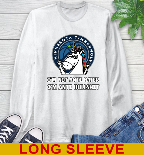 Minnesota Timberwolves NBA Basketball Unicorn I'm Not Anti Hater I'm Anti Bullshit Long Sleeve T-Shirt